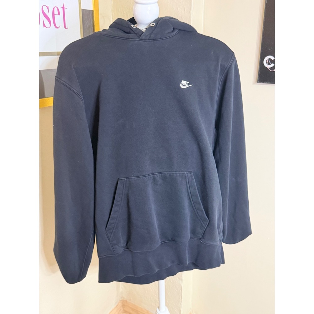 Nike Mens Sportswear Club Fleece Pullover Hoodie Black White Logo M